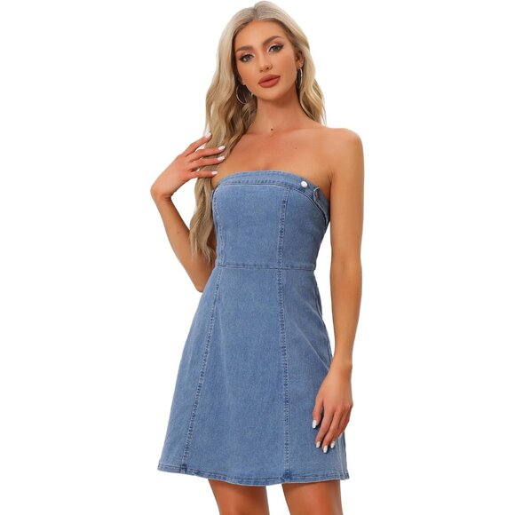 Women's Strapless Denim Dress Small Western Sleeveless Outfits Concert Women's Strapless Denim Dress Small Western Sleeveless Outfits Concert